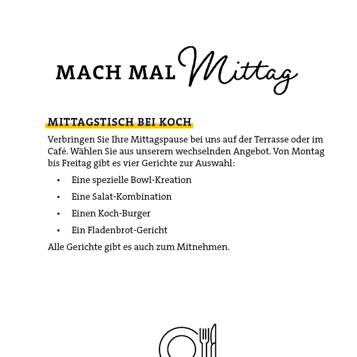 Speisekarte, Bäckerei Koch