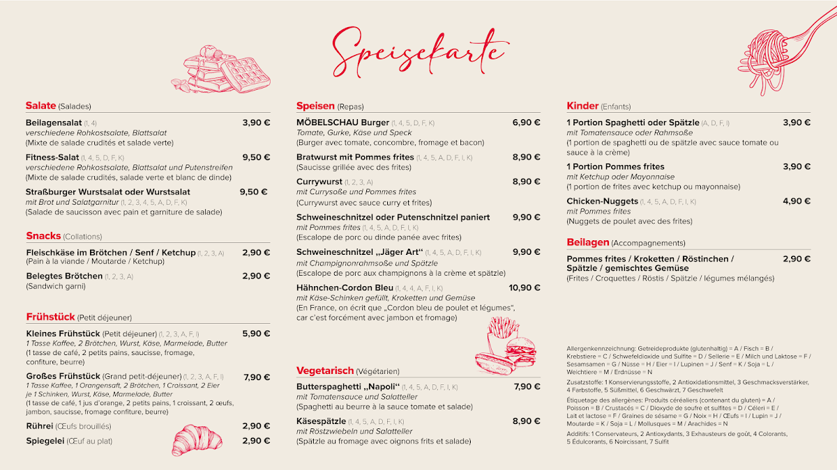 Speisekarte, Restaurant MÖBELSCHAU Norsingen