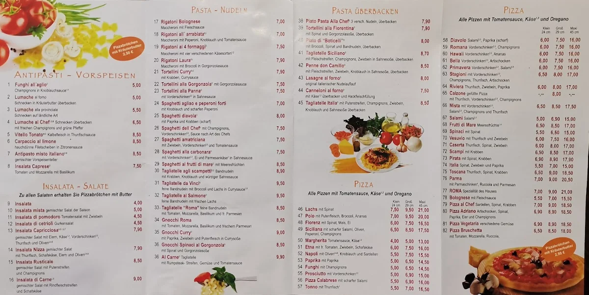 Speisekarte, Pizzeria Roma