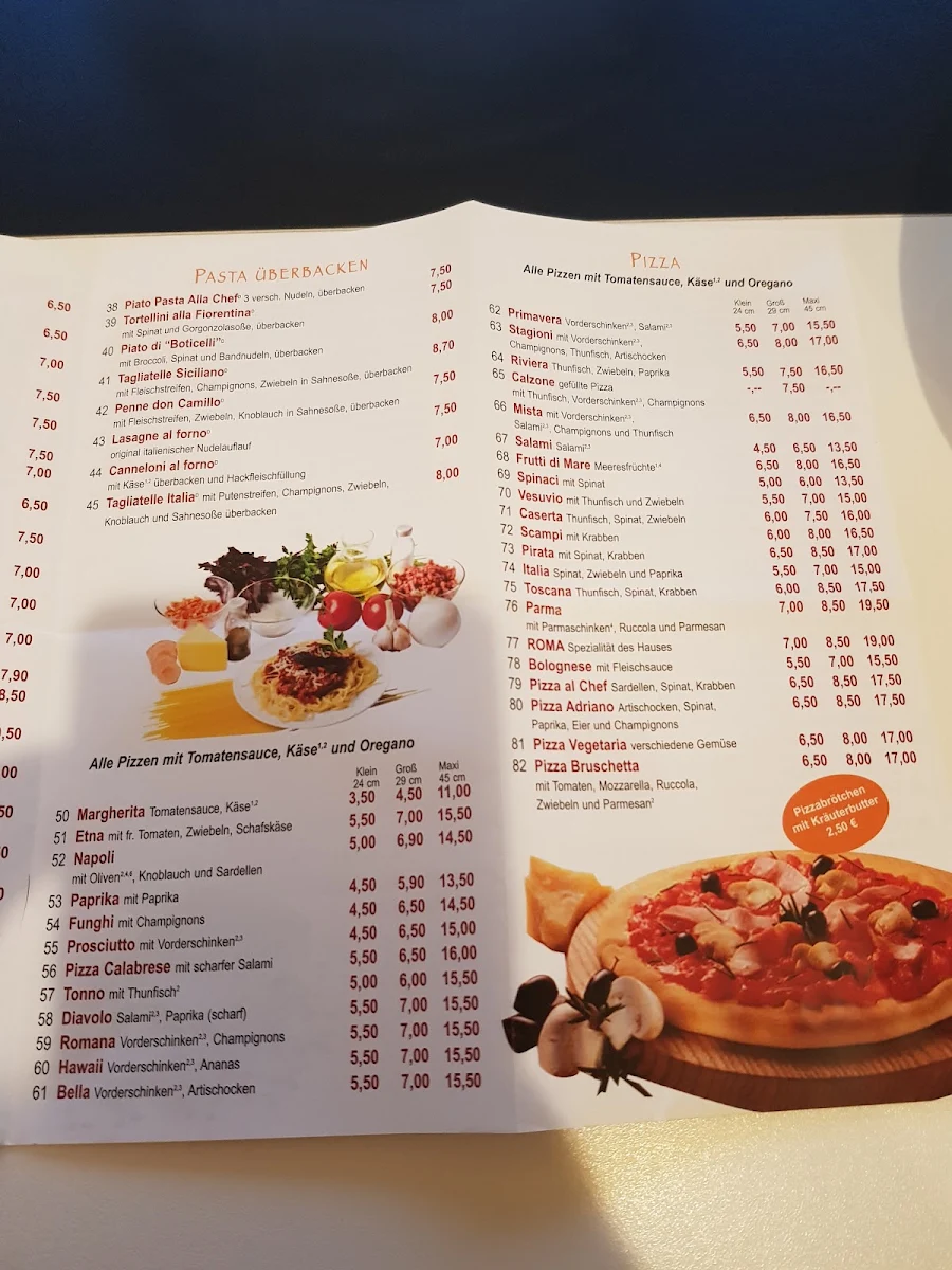 Speisekarte, Pizzeria Roma