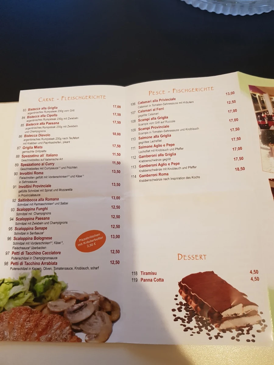 Speisekarte, Pizzeria Roma