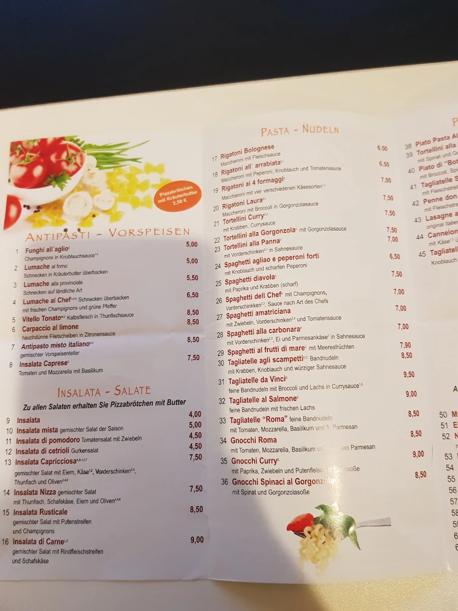 Speisekarte, Pizzeria Roma