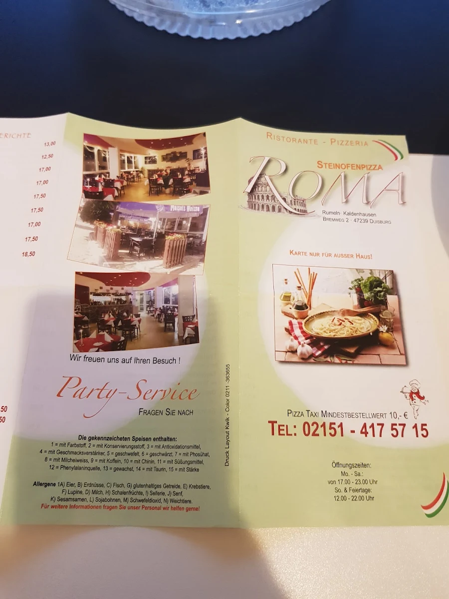 Speisekarte, Pizzeria Roma