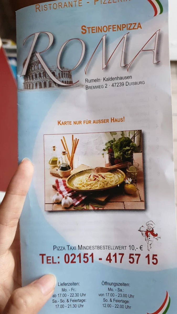 Speisekarte, Pizzeria Roma