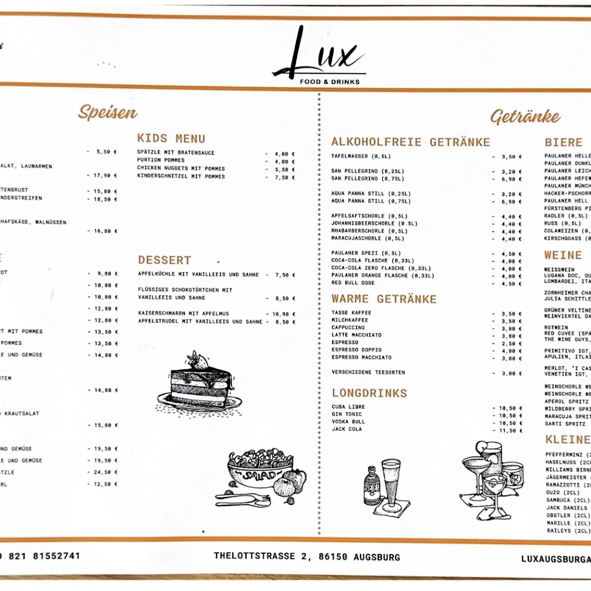 Speisekarte, Restaurant Lux
