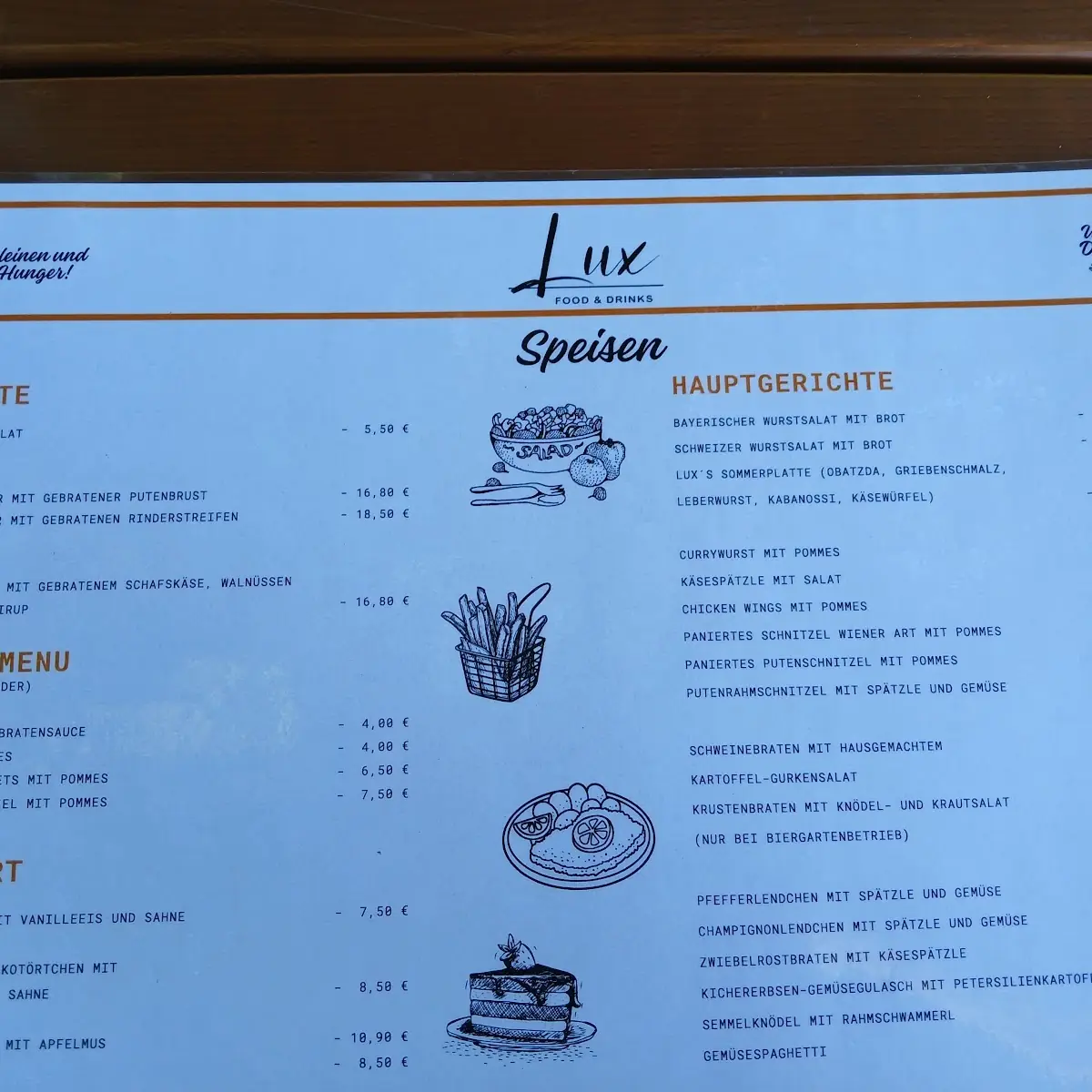 Speisekarte, Restaurant Lux