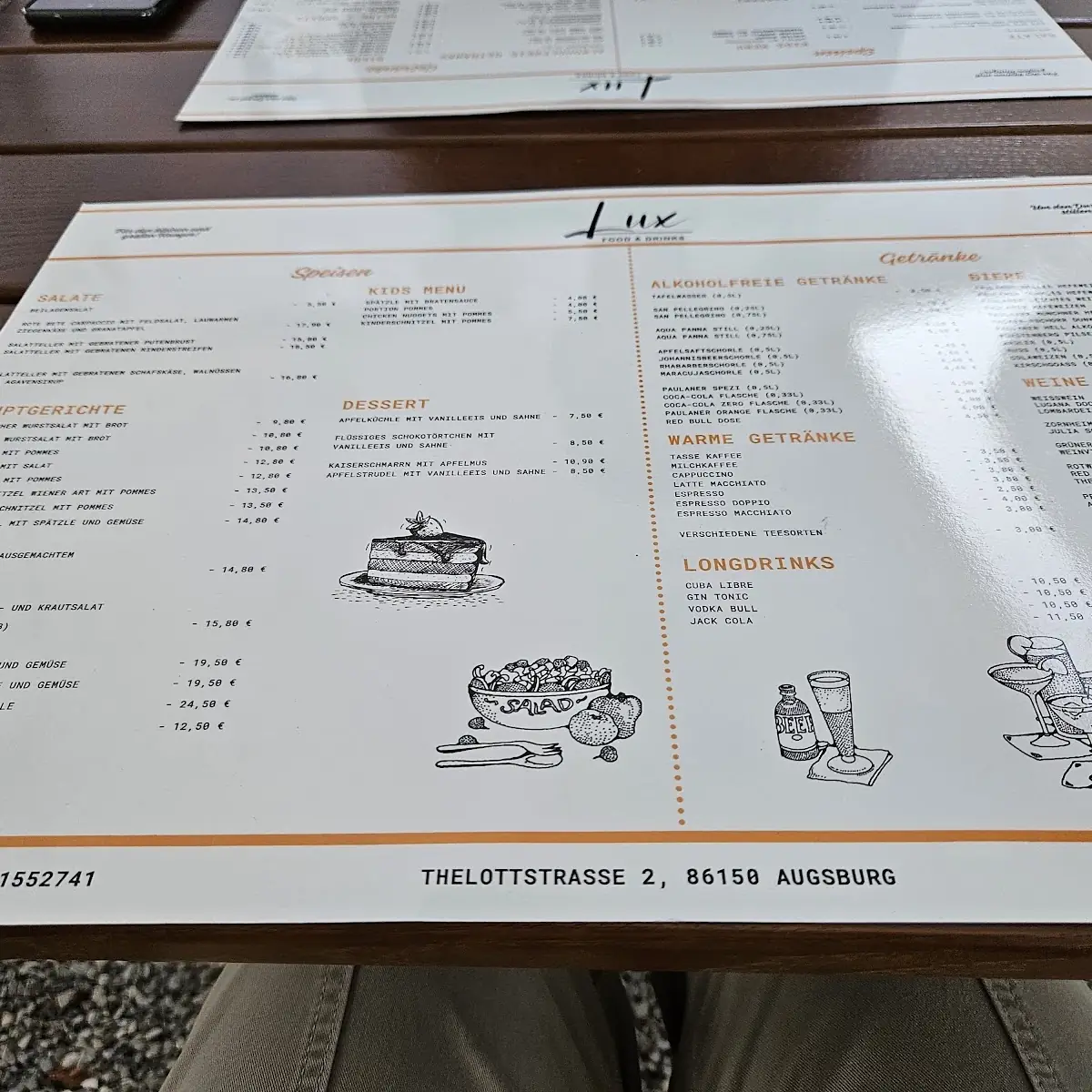 Speisekarte, Restaurant Lux
