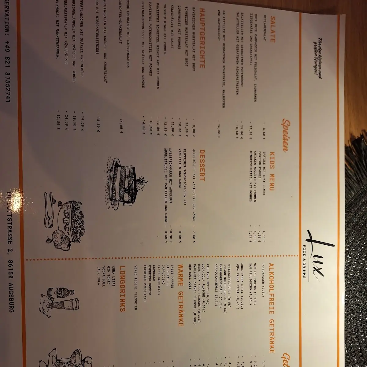 Speisekarte, Restaurant Lux