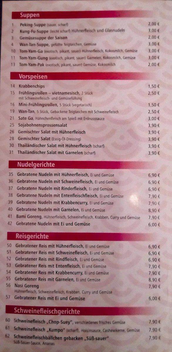 Speisekarte, Goldener Drache