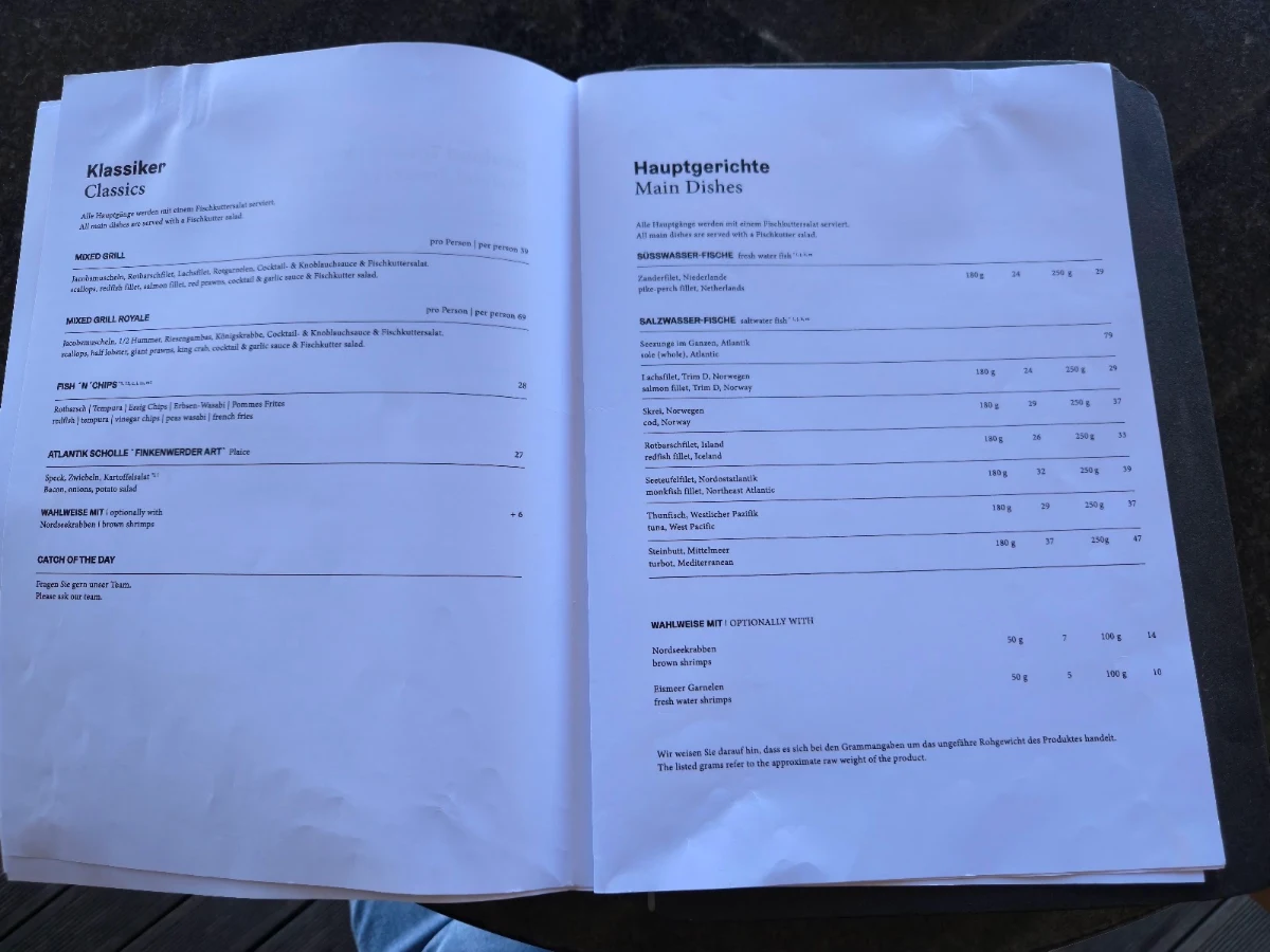Speisekarte, Fischkutter