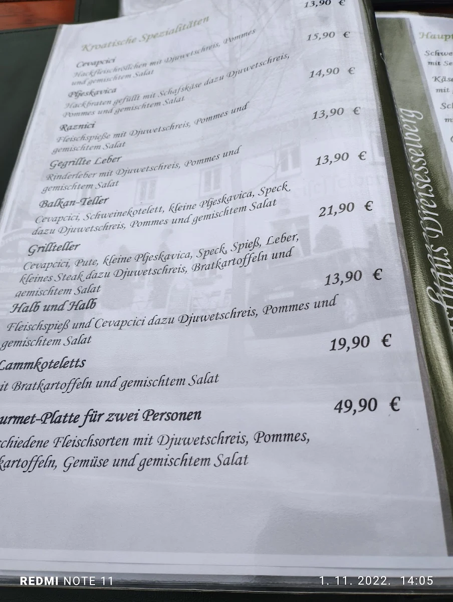Speisekarte, Gasthof Dreisesselberg