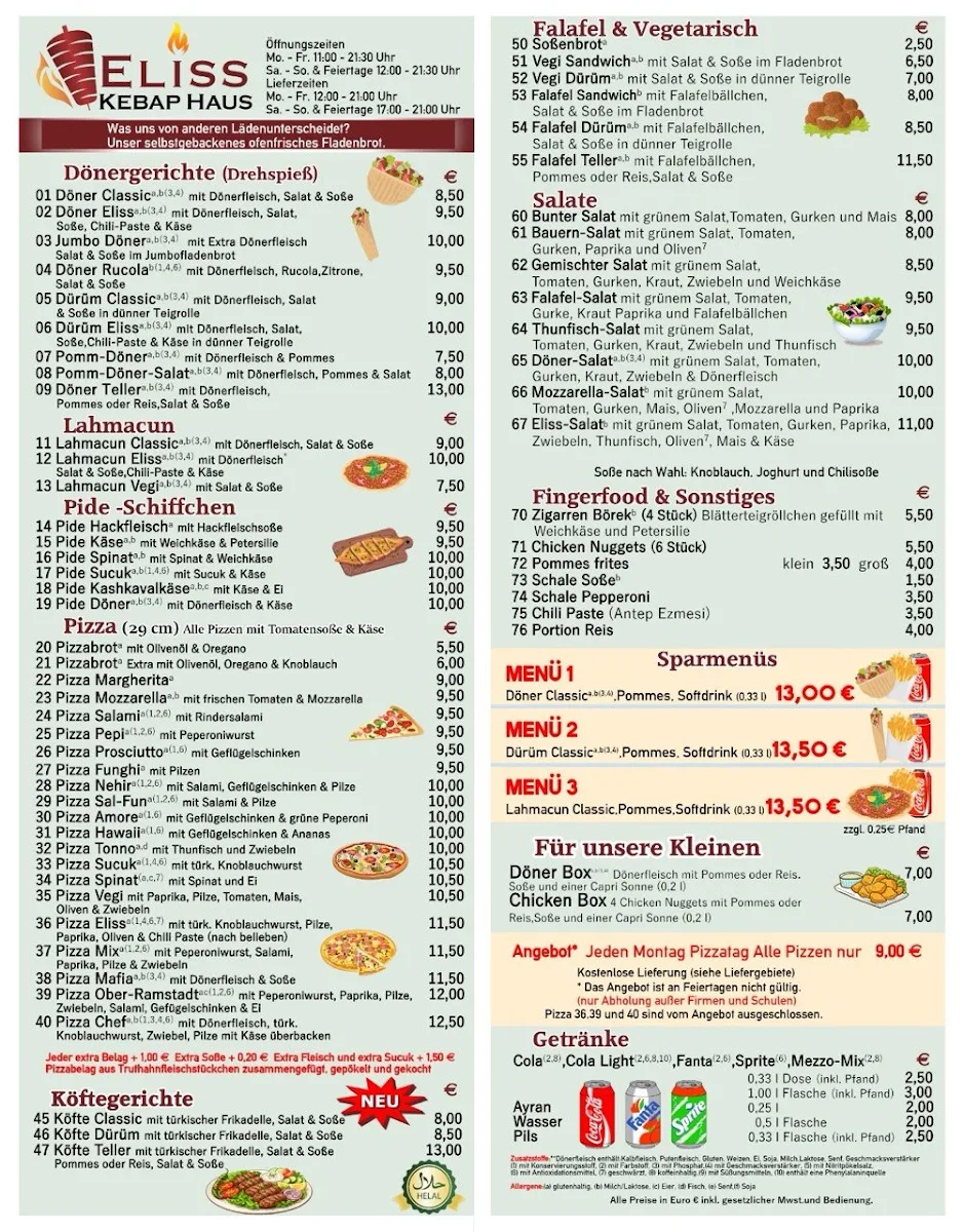 Speisekarte, Eliss Kebab Haus