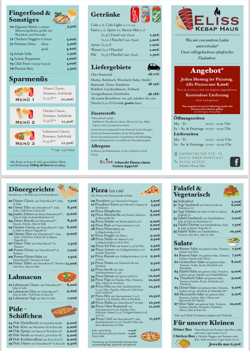 Speisekarte, Eliss Kebab Haus
