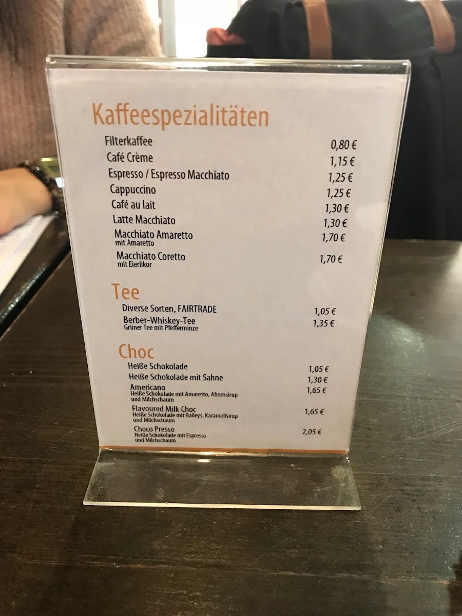 Speisekarte, Kaffeebar cUBar