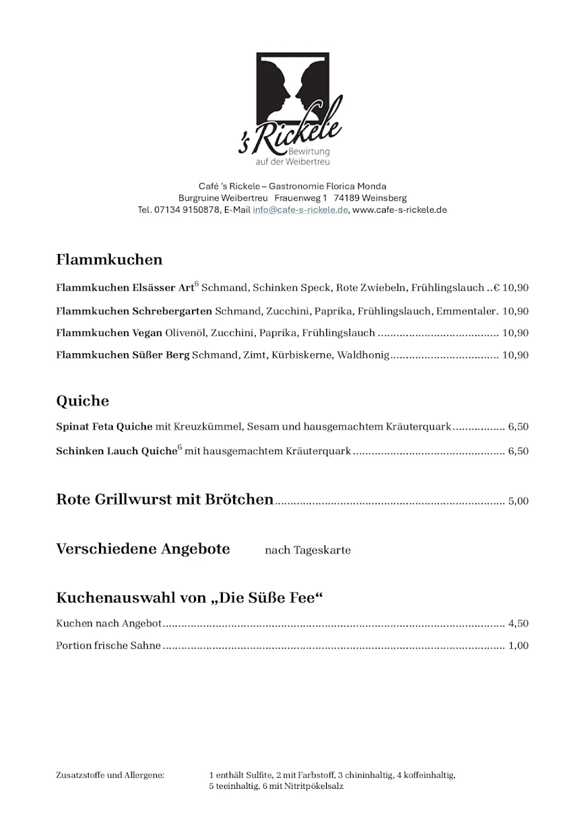 Speisekarte, Café 's Rickele