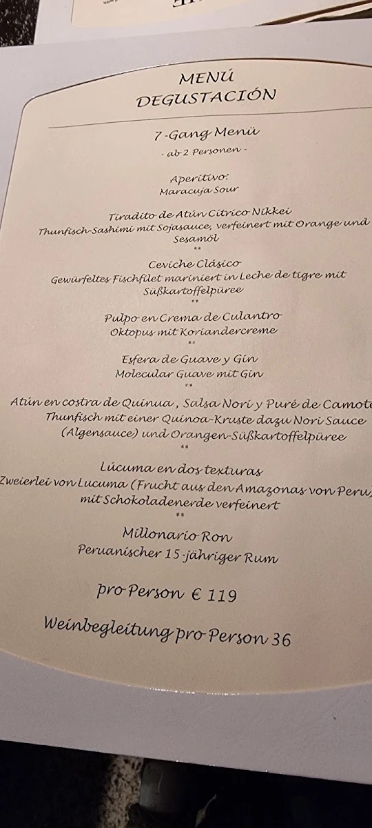 Speisekarte, Cevicheria Pez
