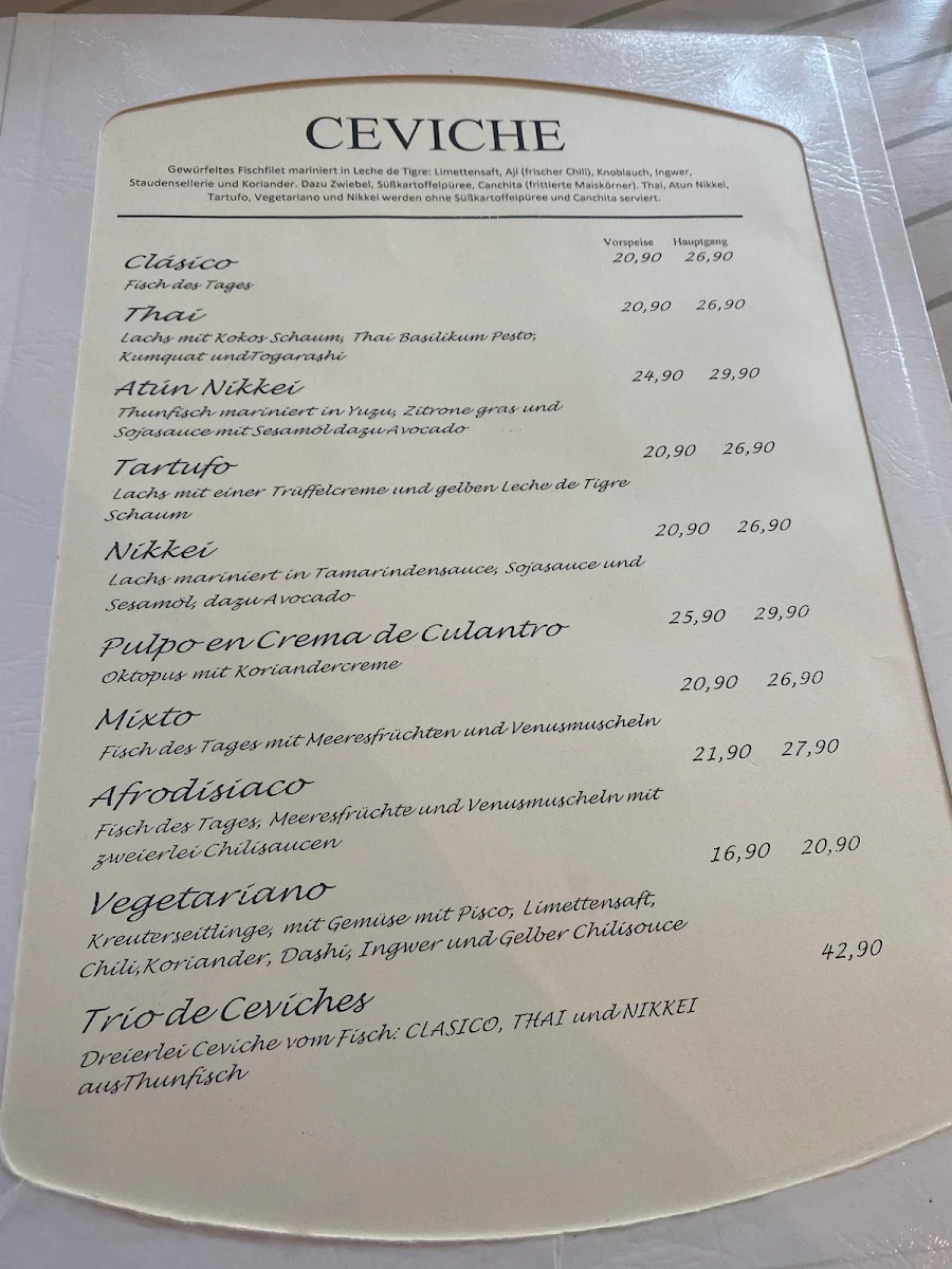 Speisekarte, Cevicheria Pez