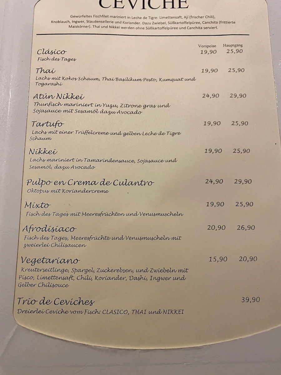 Speisekarte, Cevicheria Pez
