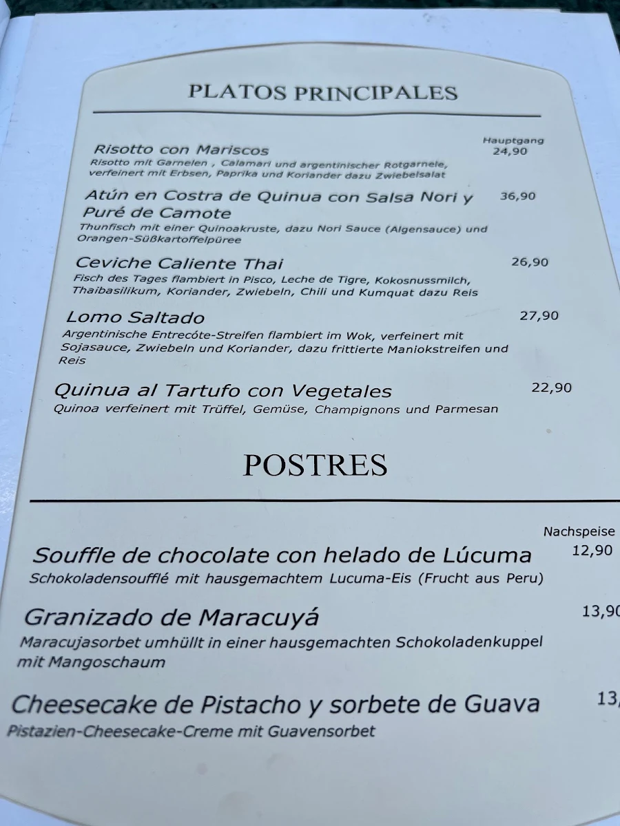 Speisekarte, Cevicheria Pez