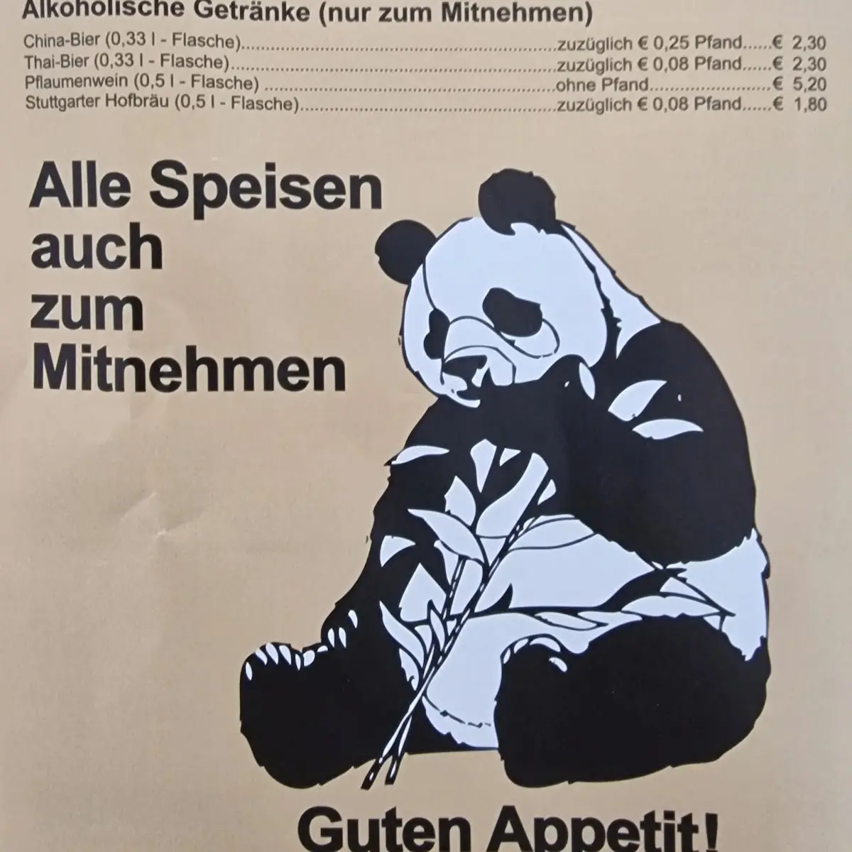 Speisekarte, China-Imbiss-Panda