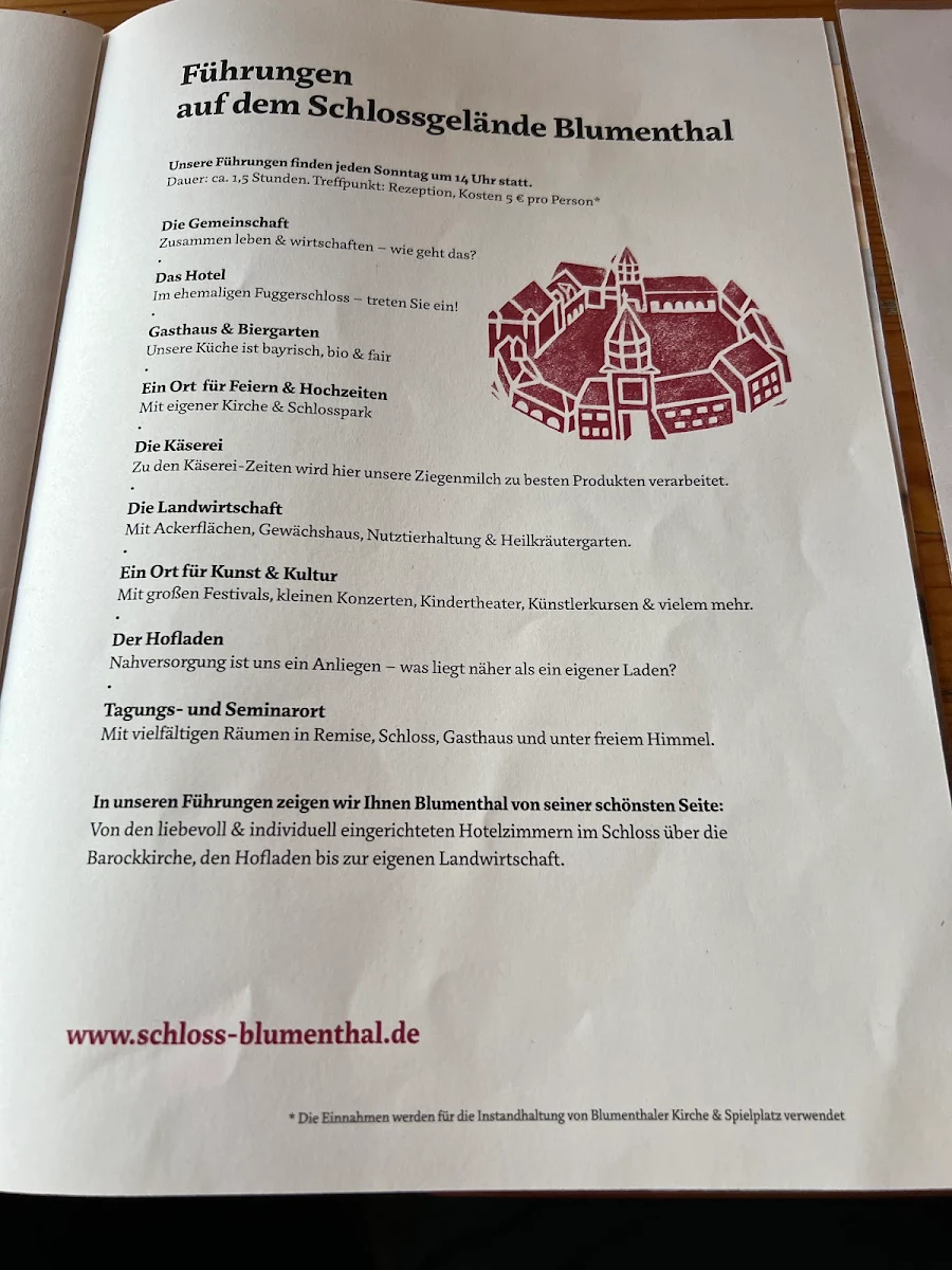 Speisekarte, Bio Gasthaus & Biergarten Schloss Blumenthal