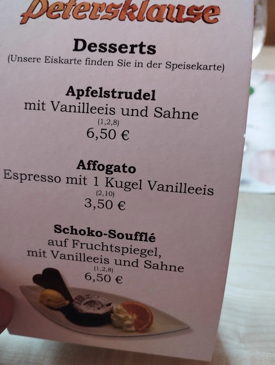 Speisekarte, Petersklause