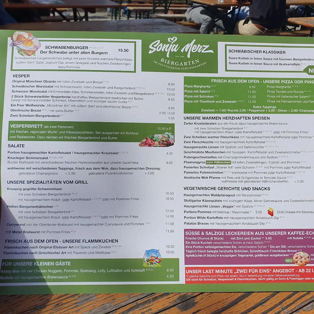 Speisekarte, Biergarten im Schloßgarten