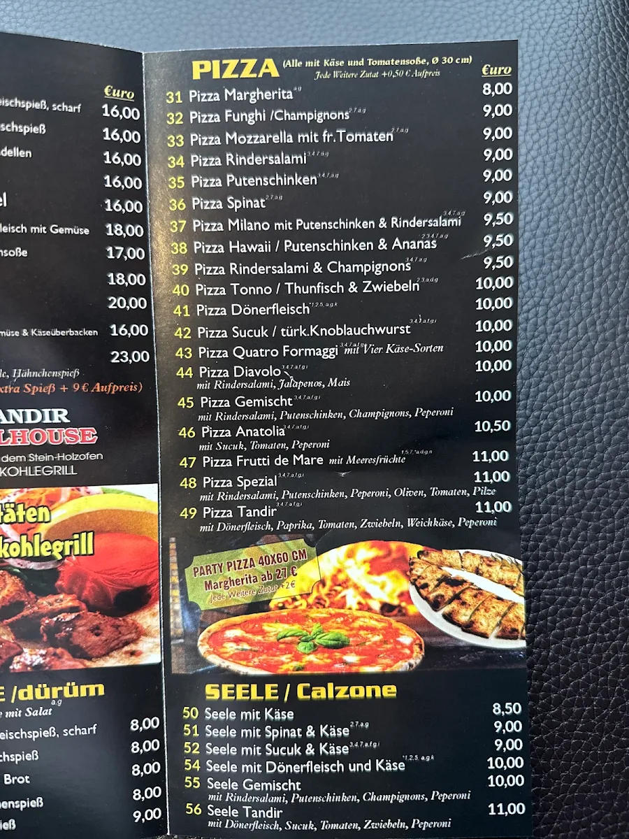 Speisekarte, Tandir Grillhouse