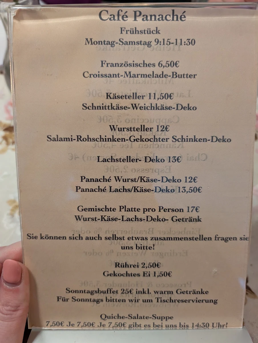 Speisekarte, Café-Bistro Panaché