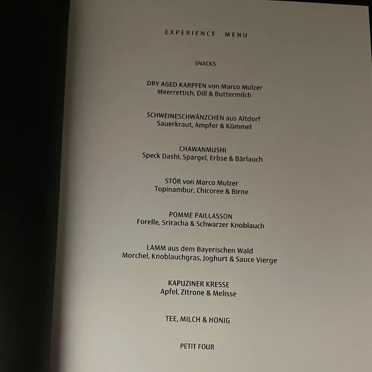 Speisekarte, smith fine dining
