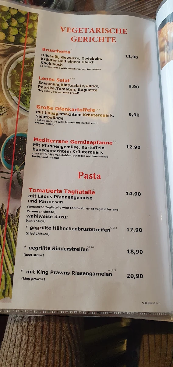 Speisekarte, Steakhaus Leon's
