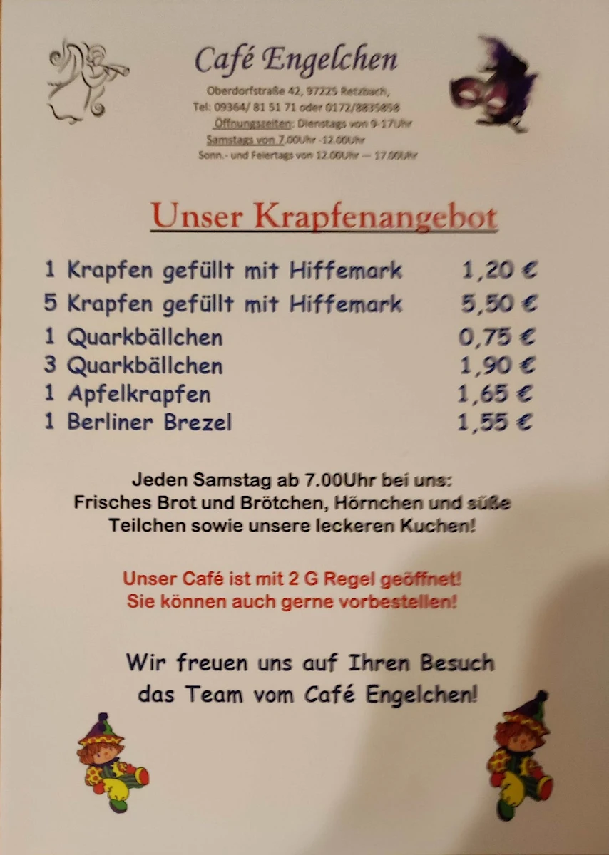Speisekarte, Café Engelchen