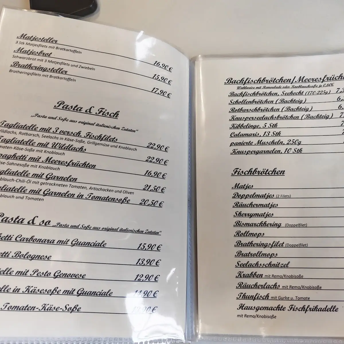 Speisekarte, Zum Backfisch