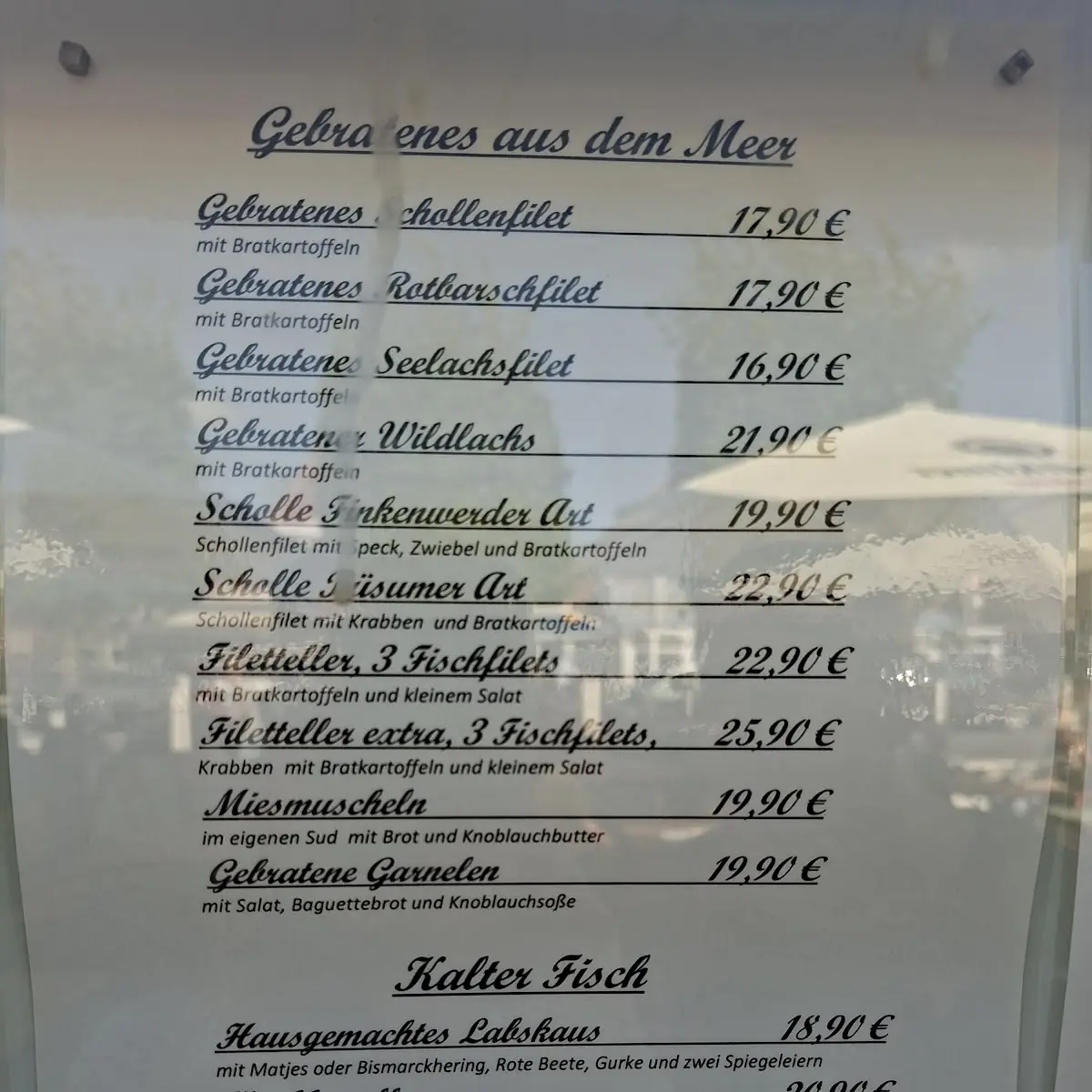 Speisekarte, Zum Backfisch