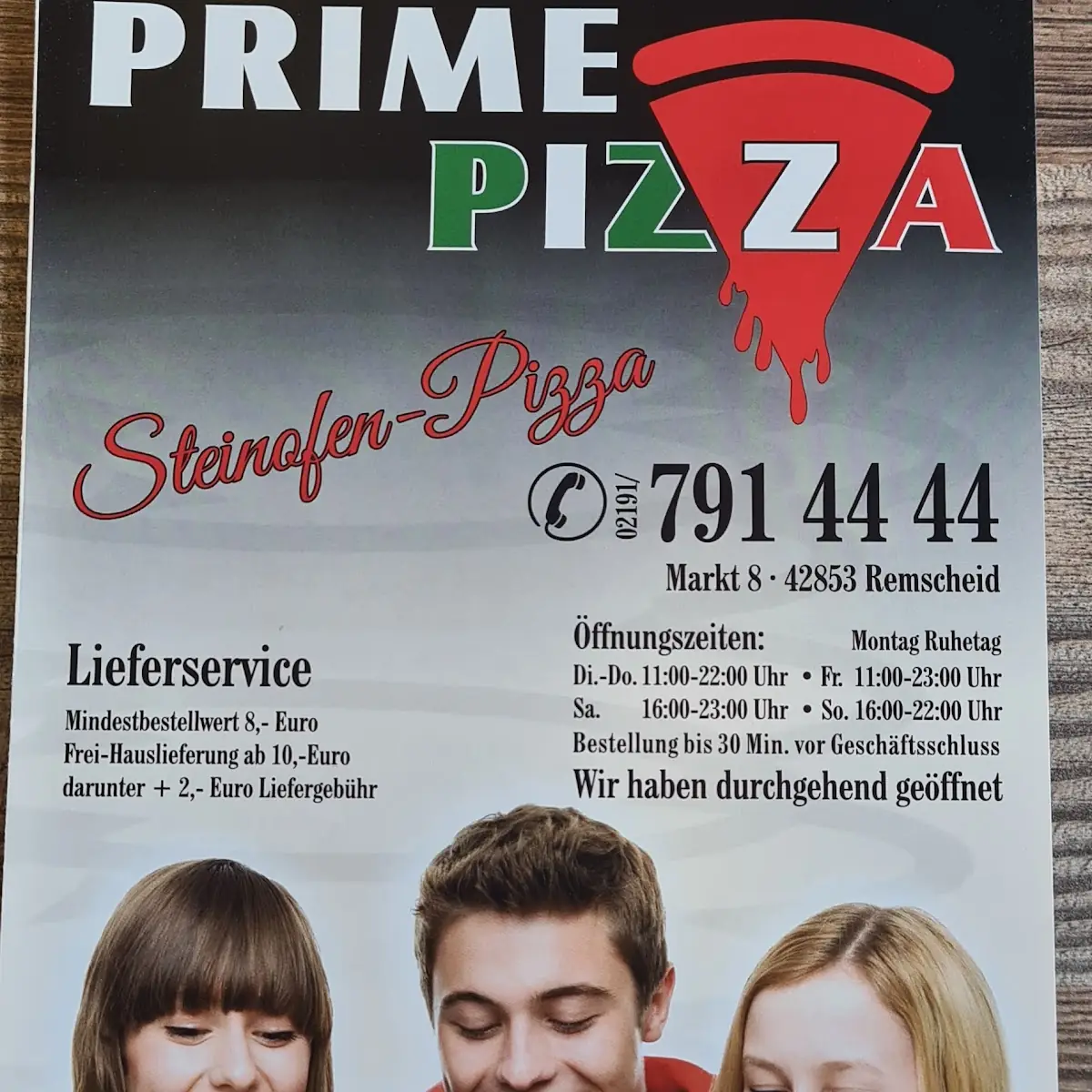Speisekarte, Prime Pizza Lieferservice