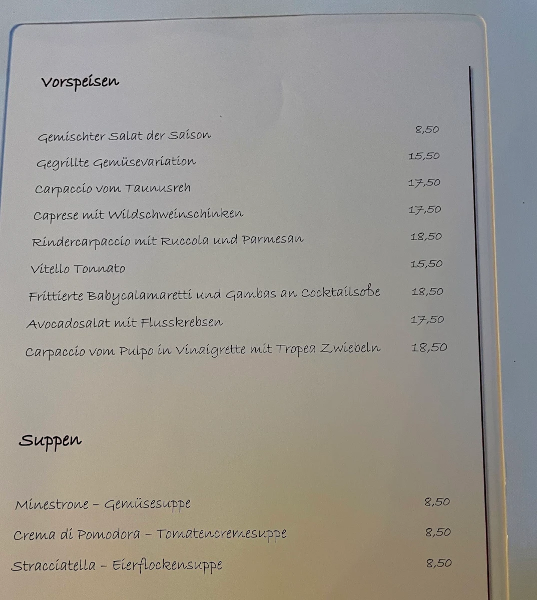 Speisekarte, Casa Isoletta