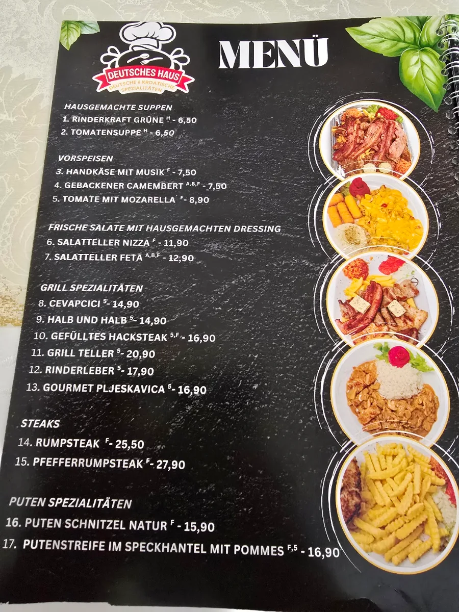 Speisekarte, Restaurant Deutsches Haus