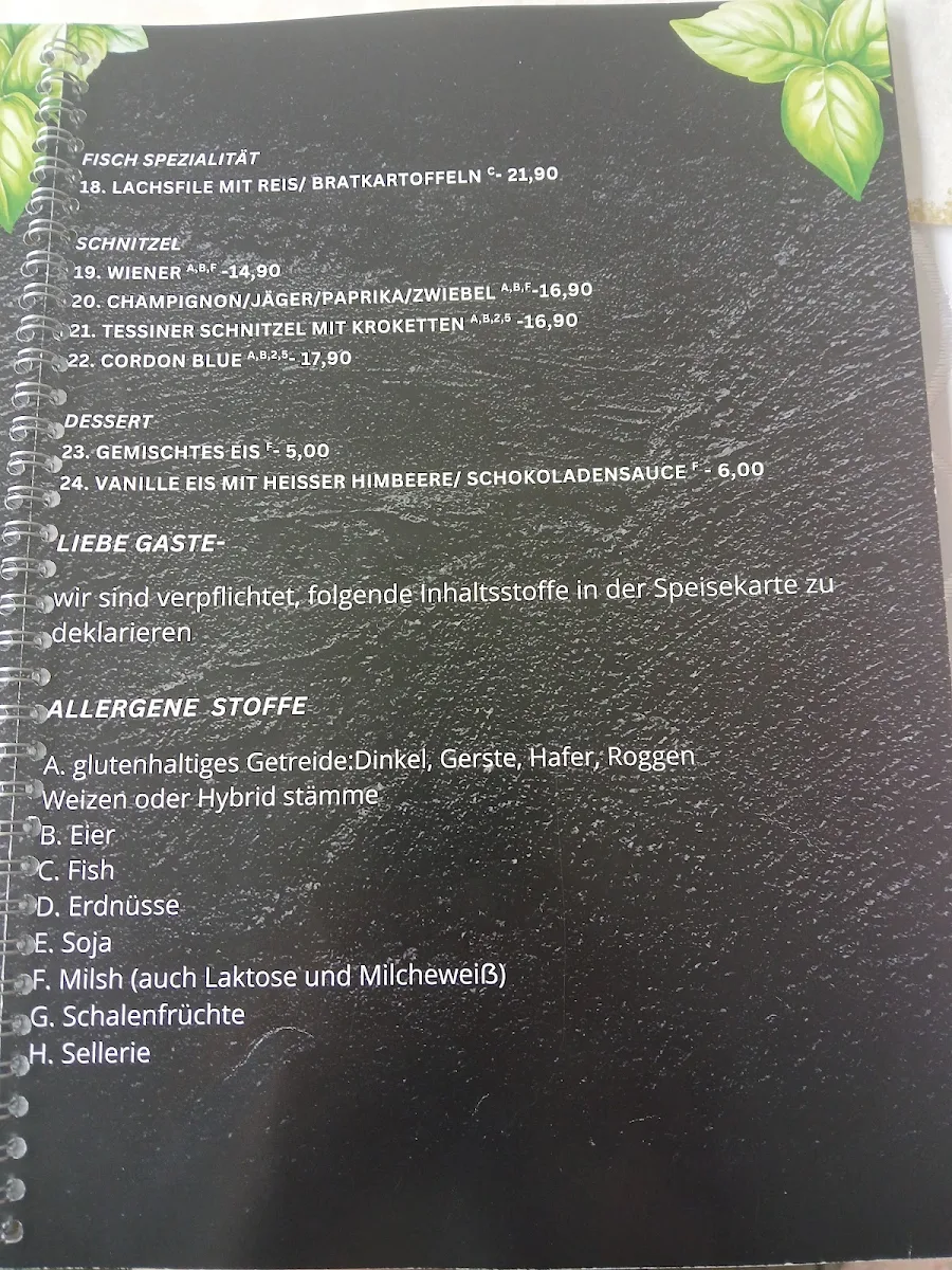 Speisekarte, Restaurant Deutsches Haus