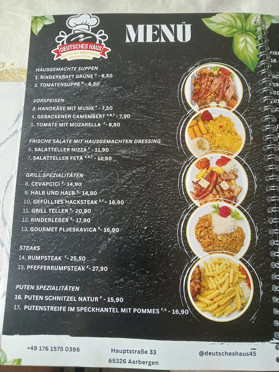 Speisekarte, Restaurant Deutsches Haus