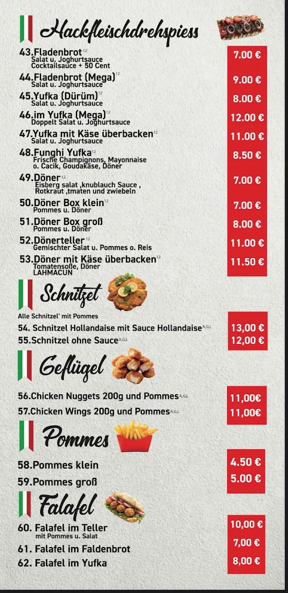 Speisekarte, Pizzeria La Luna