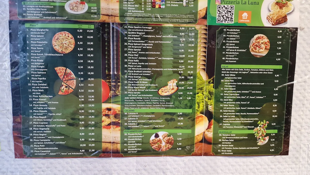Speisekarte, Pizzeria La Luna