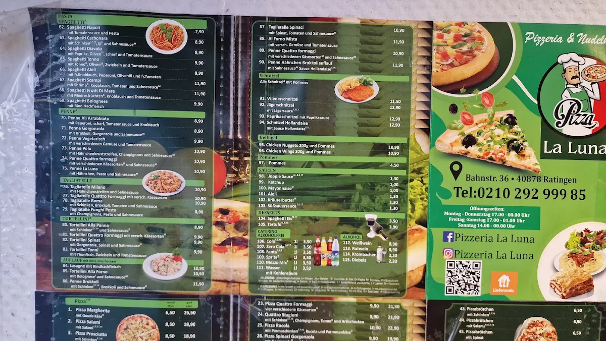 Speisekarte, Pizzeria La Luna