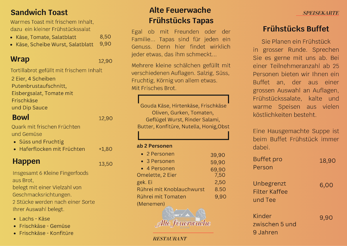 Speisekarte, Weserschlößchen | Restaurant & Hotel am Fähranleger nach Bremerhaven