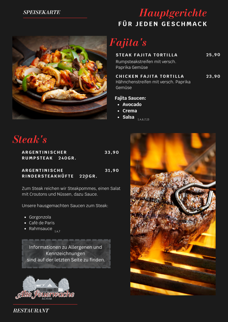Speisekarte, Weserschlößchen | Restaurant & Hotel am Fähranleger nach Bremerhaven