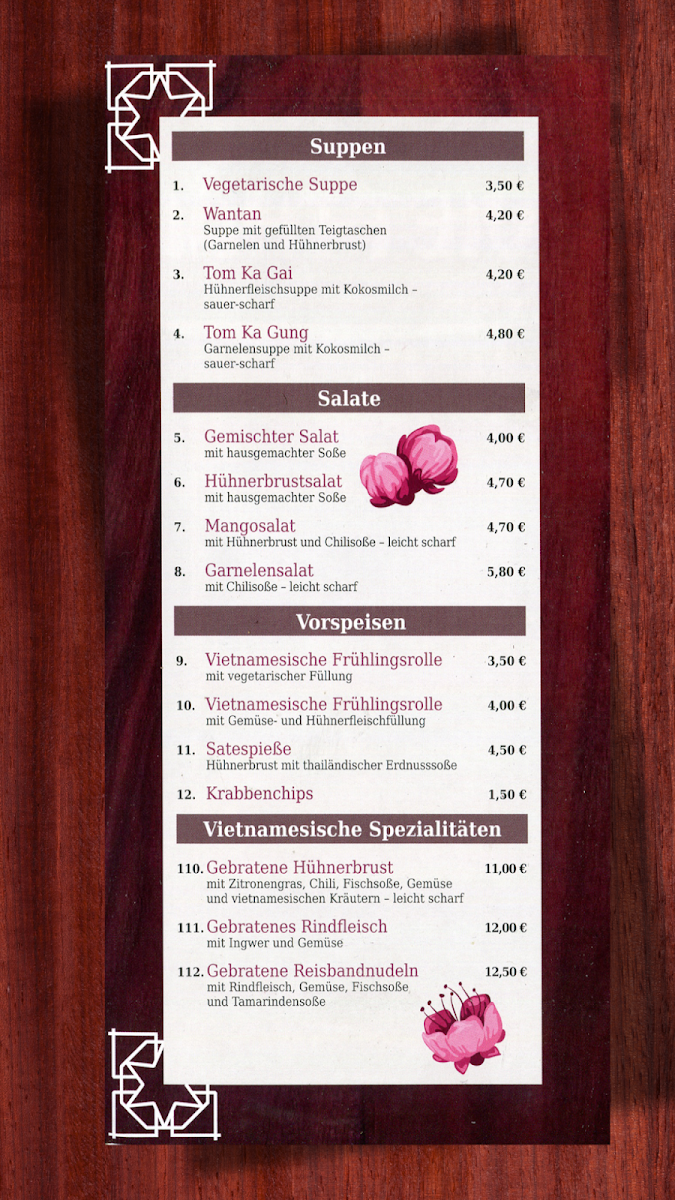 Speisekarte, Viet Thai Restaurant