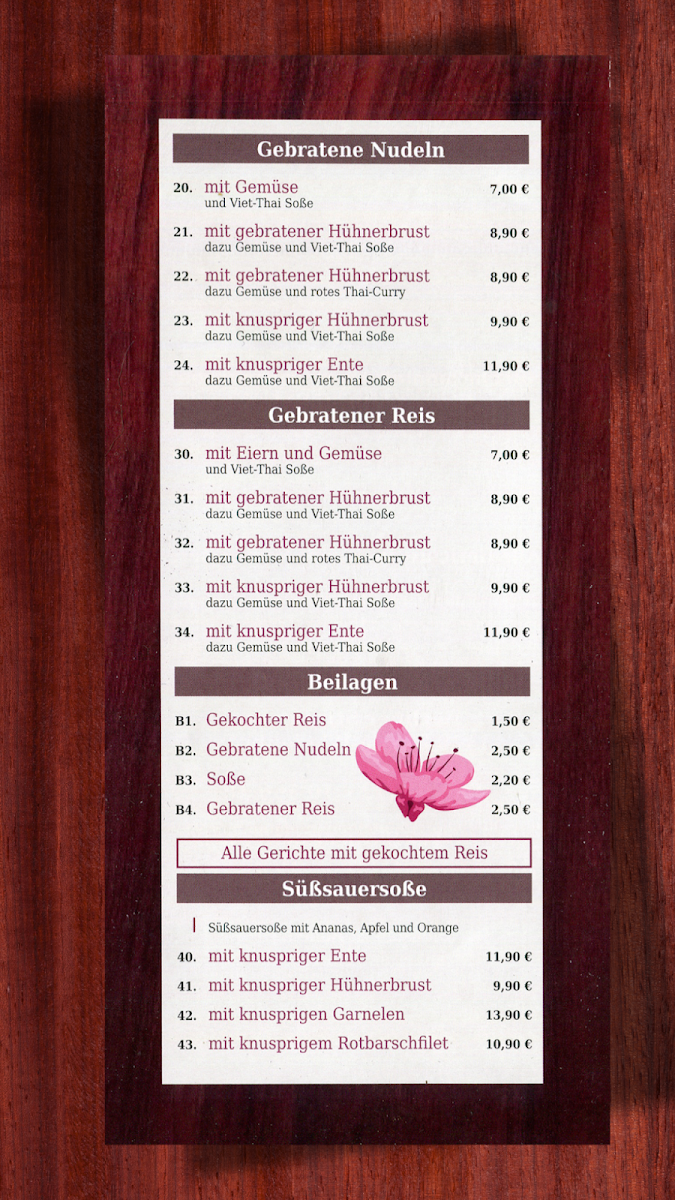 Speisekarte, Viet Thai Restaurant