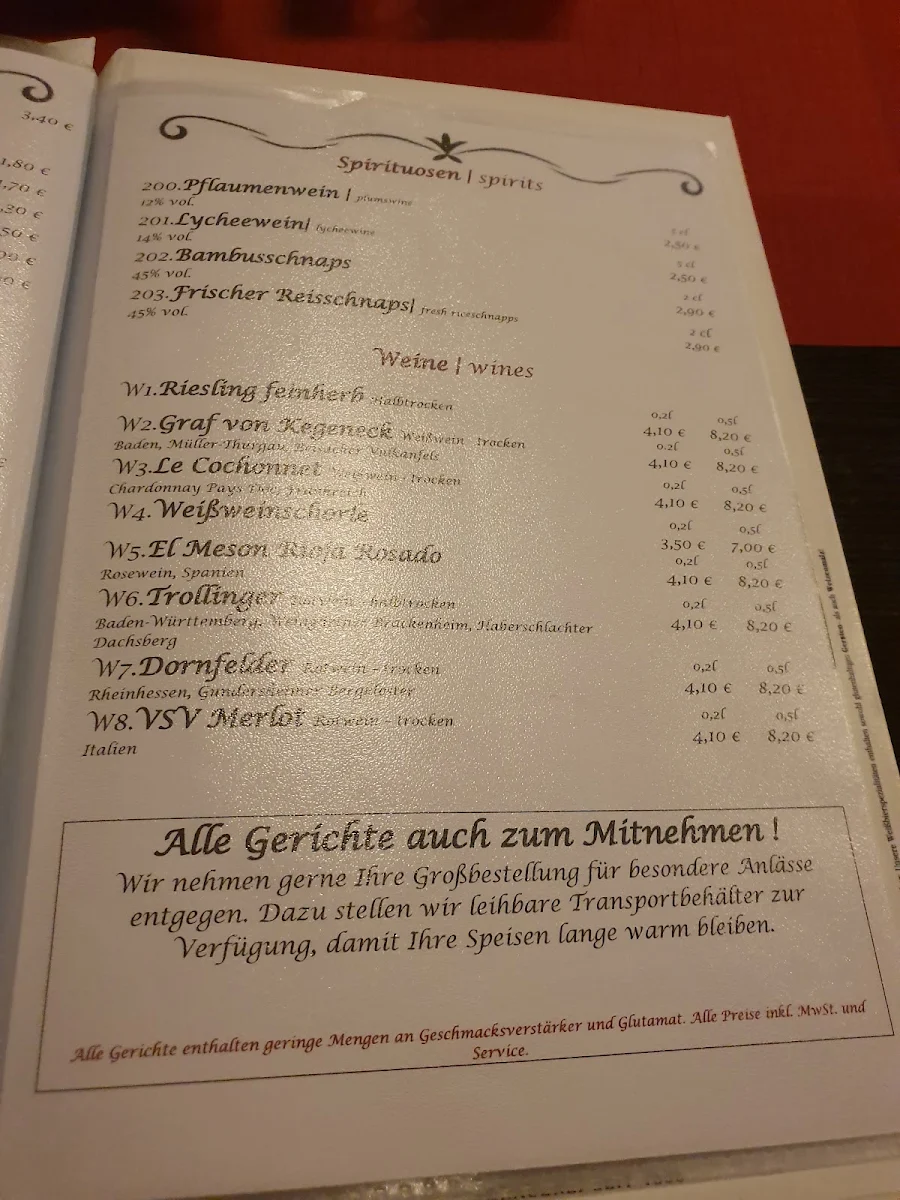 Speisekarte, Viet Thai Restaurant