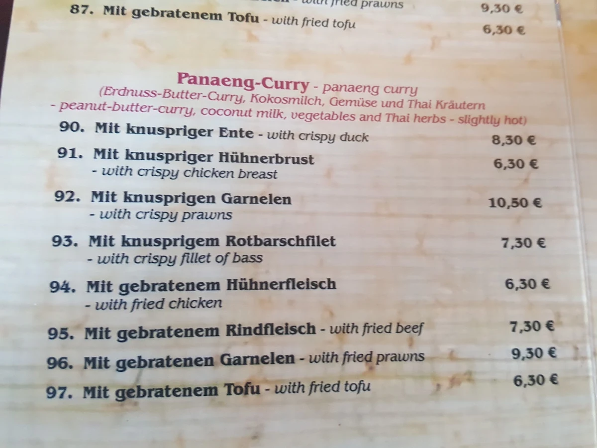 Speisekarte, Viet Thai Restaurant
