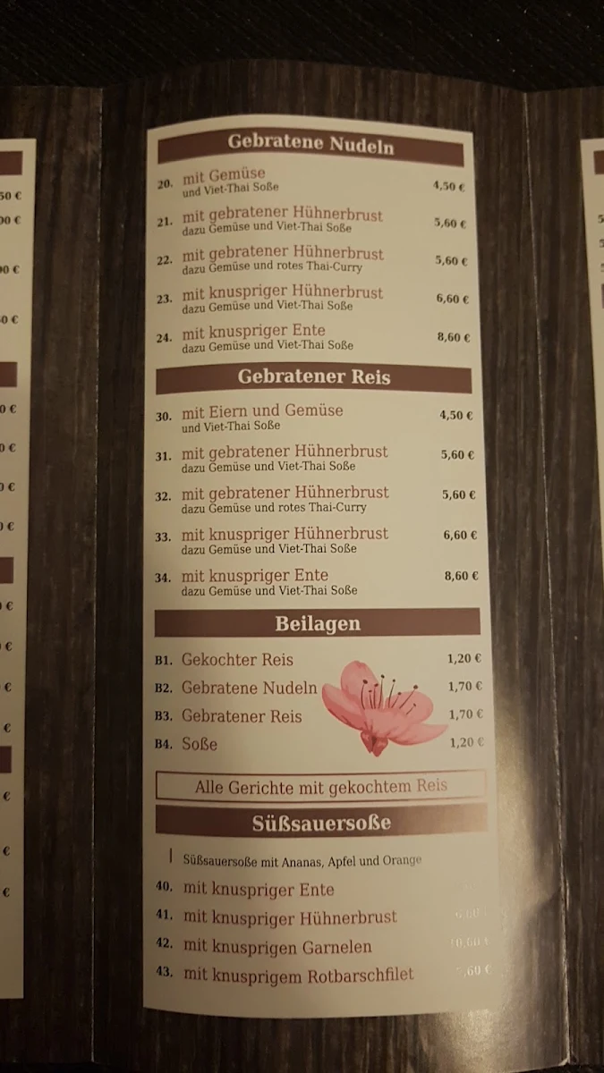 Speisekarte, Viet Thai Restaurant