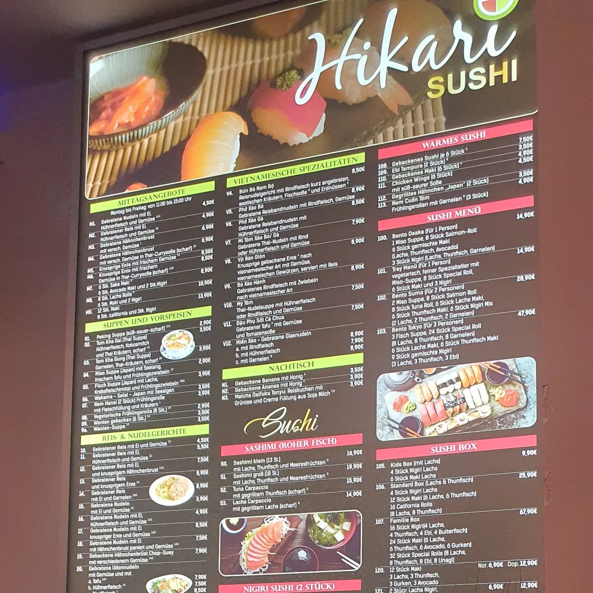 Speisekarte, Hikari Sushi